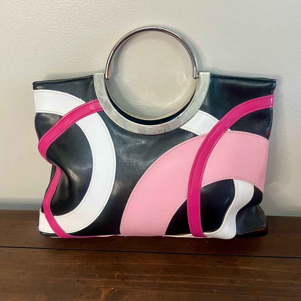 Vintage 2000s Aldo pink and black faux leather circles handbag
